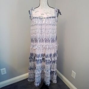 Olivaceous Tiered Ruffle Dress With Tie Shoulders - S